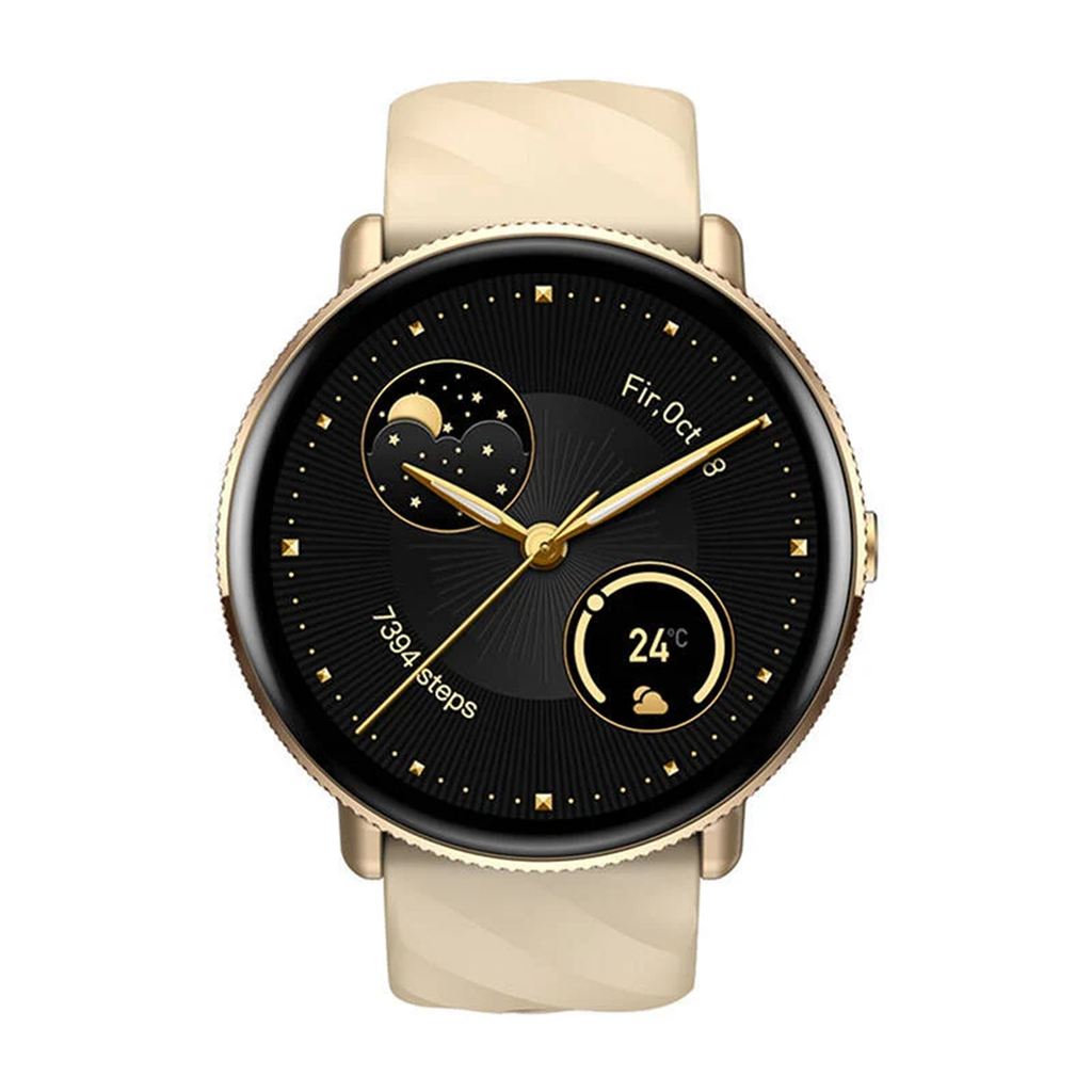 Montre intelligente dorée en acier inoxydable, appels Bluetooth et suivi santé complet